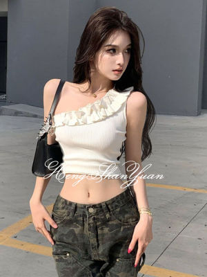 HengShanYuan เสื้อแขนกุดเปิดไหล่มีระบาย,เสื้อชั้นในสตรีส่วนบนเสื้อเอวลอย