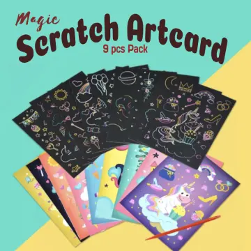 9Pcs Magic Rainbow Color Scratch Art Painting Paper Card Kit