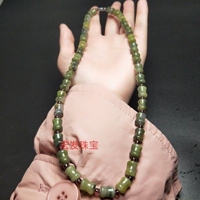 Natural Medicine King Stone Jade Necklace Mens and Womens Bamboo Joint Rising Jade Pendant Necklace Sweater Chain MVQ7