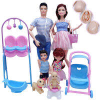 5-person family combination 11.5"30CM joint pregnant Barbies mother dolldaddysongirlchildren Christmas toy accessories