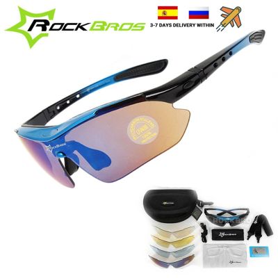 [LWF HOT]๑ RockBros Polarized 5 Lens Outdoor Sports Hiking Climb Bicycle Cycling Sun Glasses Bike Sunglasses TR90 Eyewear Goggles