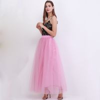 ‘；’ Spring Summer Vintage 4Layers Skirts Womens Elastic High Waist Tulle Mesh Skirt Long Pleated Tutu Skirt Female Jupe Longue