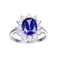 Wholesale Classic 925 Sterling Silver Ring Blue Created Sapphire Engagement Ring 4.4ct Natural Tanzanite Ring for Women