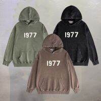 Y2K Heavyweight LEE หมอก Hoody ล้าง Vintage Essentials Hoodies Letter 1977พิมพ์ Pullover ขนาดใหญ่ผู้ชายผู้หญิงเสื้อ GYM