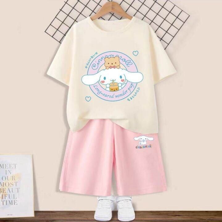 kuromi-cinnamoroll-เสื้อยืดเด็กกางเกงขาสั้น2ชิ้น-เซ็ตน่ารัก-sanrio-anrio-อนิเมะเสื้อผ้าลำลองเด็กผู้หญิงเด็กผู้ชายของขวัญกีฬา