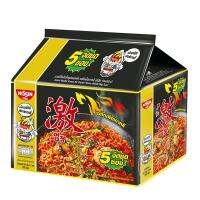 Nissin Instant Noodles Korean spicy chicken flavor 60 g. Pack 5 sachets นิสชิน บะหมี่กึ่งสำเร็จรูป รสไก่เผ็ดเกาหลี 60 ก. แพ็ค 5 ซอง