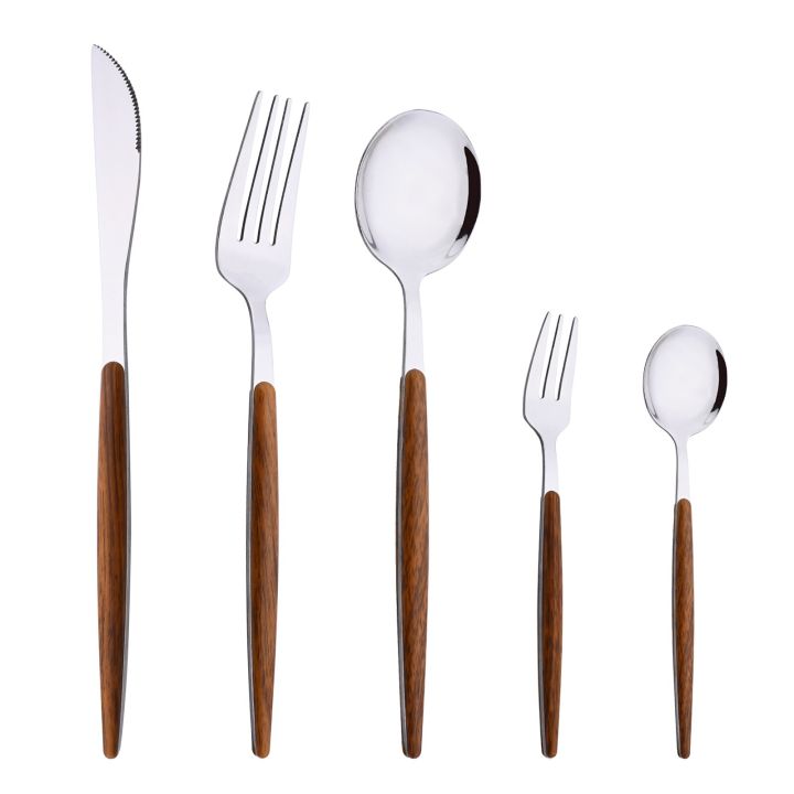 Western Imitation Wooden Handle Dinnerware Cutlery Set Stainless