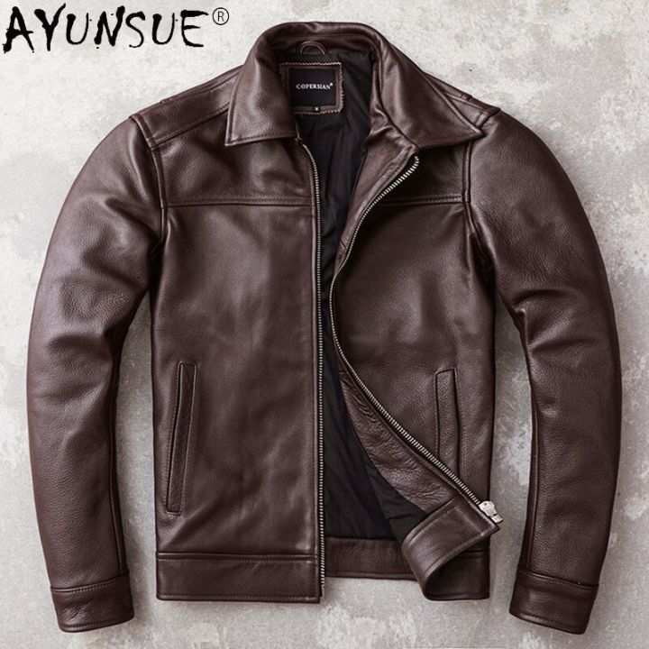 AYUNSUE Men's Real Cowhide jackets Leather Jacket Men Clothing Autumn ...