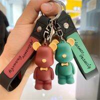 Kawai Cartoon Bow Tie Bear Keychain Resin Bear Pendant For Women Men Bag Car Keyrings Jewelry Friend Couple Gift