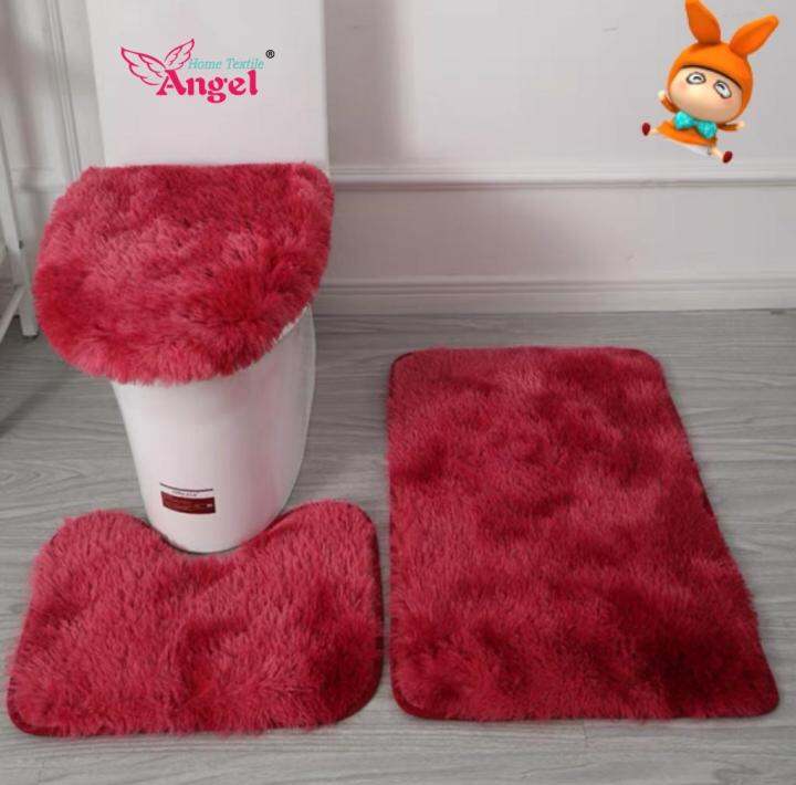 3pcs/set Solid Color Bathroom Mat Set Fluffy Hairs Bath Carpets Modern Toilet Lid Cover Rugs Kit