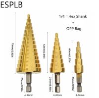 3ชิ้นหัวสว่านบิต4-12/4-20/4-32มม Hss เหล็กเคลือบไทเทเนียมขลุ่ยตรงกับ1/4 Hex สามเหลี่ยมก้านที่เจาะรูไม้ส่วนกลาง
