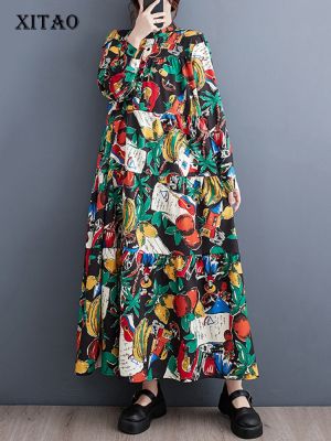 XITAO Dress Loose  Women Long Sleeve Print Dress