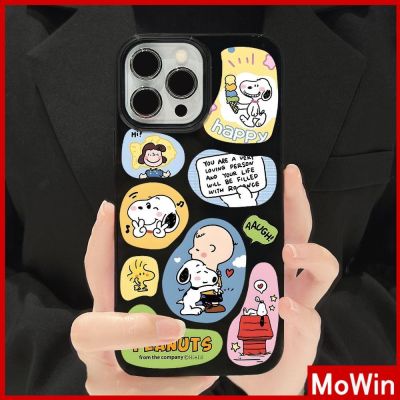 ⊕┇✇ Mowin - เข้ากันได้สำหรับ เคสไอโฟน เคสไอโฟน11 เคส สำหรับ iPhone 14 สีดำสีชมพูเคลือบเงา เคสอ่อนกันกระแทกป้องกันกล้องการ์ตูนน
