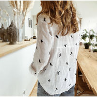 Womens Birds Print Shirts 35 Cotton Long Sleeve Female Tops 2020 Spring Summer Loose Casual Office Ladies Shirt Plus Size 5XL