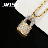 JINSE Hip Hop Bling Lock Pendant Iced Out Bling Cubic Zircon Necklace For Men Jewelry Charm