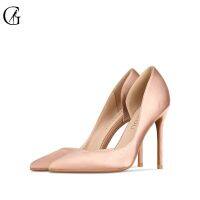 1 GOXEOU ผู้หญิงปั๊มซาติน Nude สีดำสีแดงสีเขียวเข้ม Dorsay Pointed Toe รองเท้าส้นสูงแฟชั่น Office Lady รองเท้าขนาด32-46