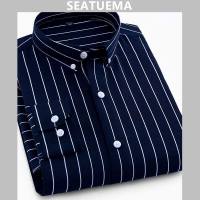 SEATUEMA ชายเสื้อลายแนวตั้งแขนยาวธุรกิจใหม่ Workwear บางพอดีเกาหลีแฟชั่นธุรกิจเสื้อลำลองลาย