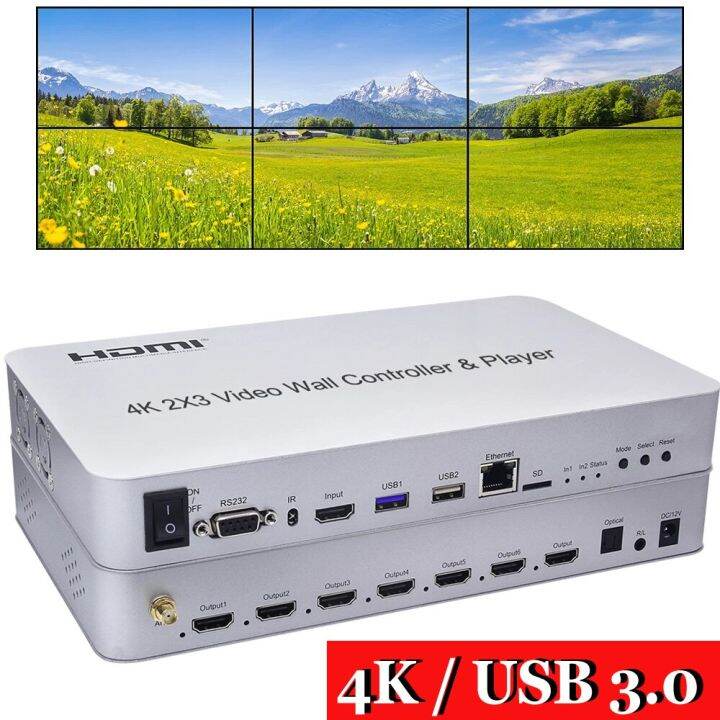 4K 2x3 HDMI Video Wall Controller USB Flash Disk Player 6 Channel TV