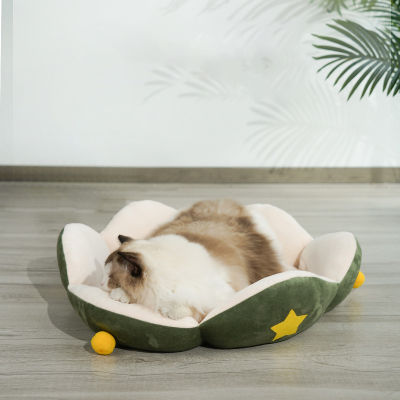 Winter Cat Bed Cushion Mat Detachable Anti Stress Bed For Dogs Cozy Lounger For Cats Kitten Warm Cat Nest Pet Sleeping Bed Round