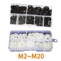 {Haotao Hardware} 240/350Pcs M2 M2.5 M3M4 M5 M6 M8 M10 M12 M14M16 M18 M20สีดำหรือพลาสติกสีขาวเครื่องซักผ้าไนล่อนแบน Spacer เครื่องซักผ้าซีลแหวนปะเก็น