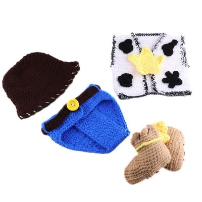 ◊ jiozpdn055186 N80C Fotografia Props para Bebés Meninos Meninas Crochet Outfit Hat Foto Costume Headdress Cowboy Traje Bodysuit Recém-nascido