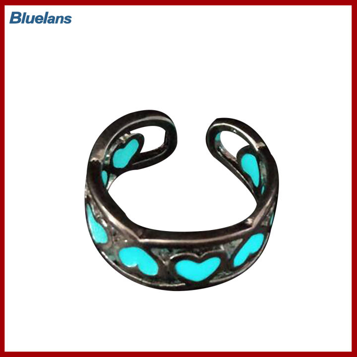 Bluelans®แหวนหัวใจเปิดเรืองแสงแฟชั่นสำหรับผู้หญิงปรับขนาดได้แหวนประดับสวยงาม