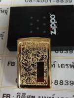 Zippo  352B venetian  brass   สีทอง ผิวทองเหลืองขัดเงา  ลายแกะลงเนื้อทั้ง2ด้าน หน้าหลัง   ของใหม่ไม่ผ่านการใช้งาน  มาพร้อมกล่อง  รับประกันของแท้