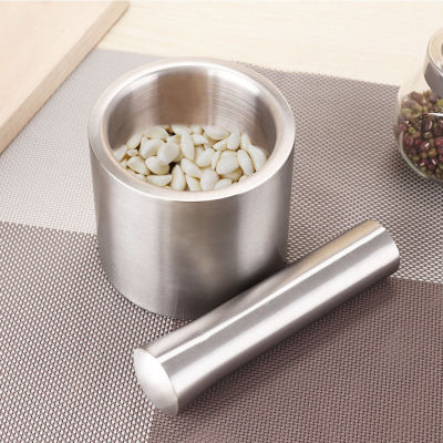 Mortar and Pestle Set with Cover Stainless Steel Spice Grinder Pill Crusher Herbs Garlic Crushing Grinding Tools