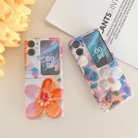 เคสแบบฝาพับสำหรับ OPPO ค้นหาเคสป้องกันซิลิโคนลายภาพสีน้ำมันสะท้อนแสงสีฟ้า N2รูปดอกไม้คาเมลเลียกรอบป้องกันโทรศัพท์แฟชั่นป้องกันการตก