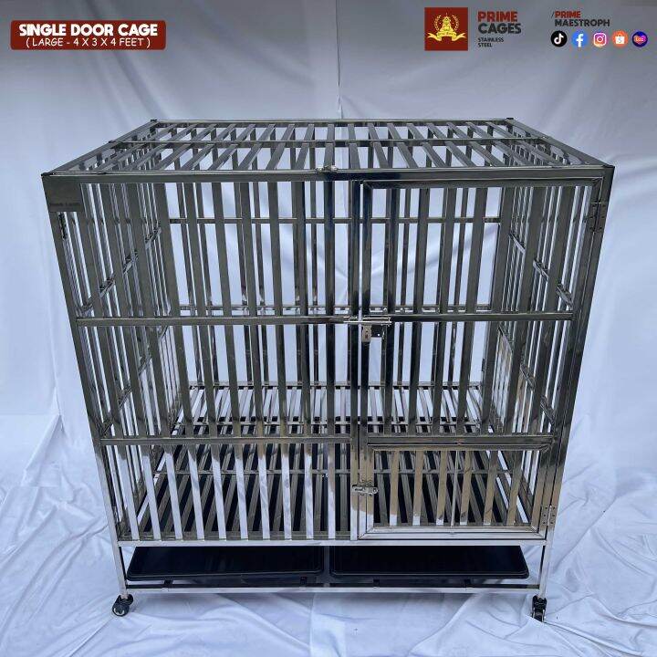 PRIME FOLDABLE STAINLESS SINGLE DOOR DOG CAGE STAINLESS MATTING MATTING