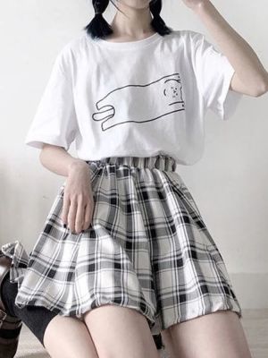 กระโปรงเครื่องแต่งกายผู้หญิงอย่างเป็นทางการกระโปรงเครื่องแต่งกายสำหรับผู้หญิงเอวสูงกระโปรงลายตารางฮาราจูกุผู้หญิงน่ารักน่ารักเอวสูง A-Line ROK Mini ฤดูร้อนสาวนุ่ม Lolita สไตล์ญี่ปุ่น Streetwear