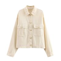 ㍿♘∋ UNIZERA2023 New Womens Polo Collar Loose Sleeve Gold breasted Cotton Shirt Coat