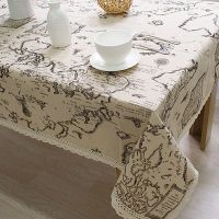 【คลังสินค้าพร้อม】 Retro Voyage Map Pattern Lace Cotton Linen Fabric Tablecloth Table Cover Decor