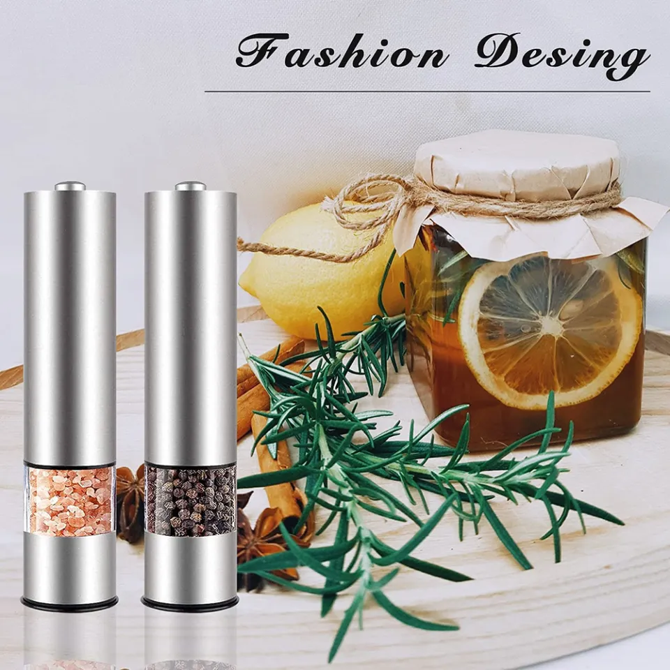 304 Stainless Steel Electric Salt and Pepper Grinder Set Battery Power  Adjustable Thickness Mill with Led kitchen Grinding Tools