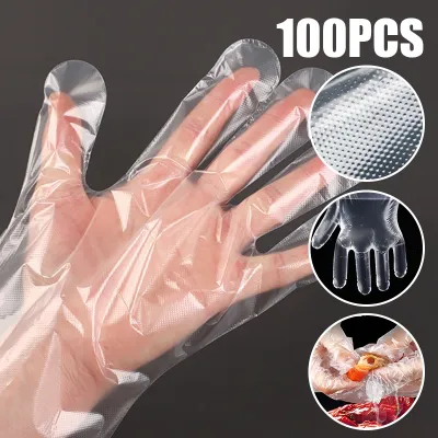 Sarung tangan plastik sekali pakai Aksesori dapur 100Pcs penangkap kue campur Salad pengaduk PE transparan
