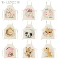 ✉☑┇ 1 Pcs Lovely Cartoon Rabbit Printed Kitchen Aprons for Women Kids Sleeveless Cotton Linen Cooking Cleaning Tools