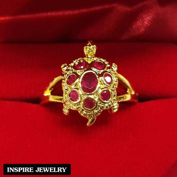 inspire-jewelry-แหวนเต่าทับทิม-thai-quality-นำโชค-เสริมดวง-ตัวเรือนหุ้มทองแท้-24k-พร้อมกล่องกำมะหยี่