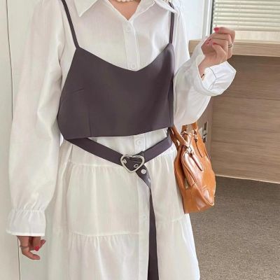 2023 luxury new Korean version of the long single-breasted shirt skirt denim vest two-piece suit dress