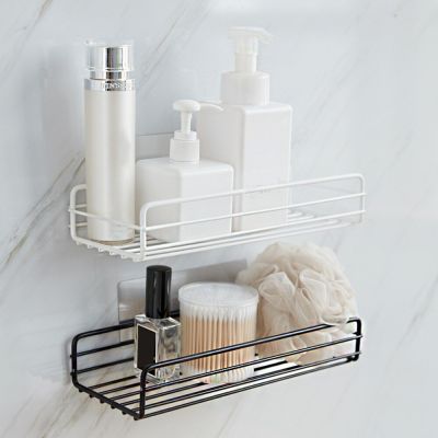 Metal Bathroom Wall Hanging Mounted Storage Shelf Punch-Free Kitchen Bathroom Toilet Wall Hanging Storage Rack with Sticky Hook Bathroom Counter Stora