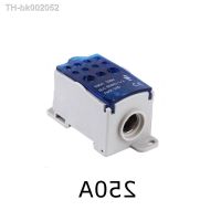 ☽♞∋ UKK 250A Terminal Block 1 IN 6 OUT Guide Din Rail Distribution Junction Box Electric Wire Connector Blue