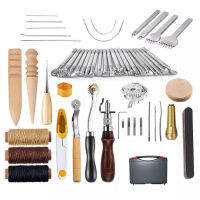 59PCS Craft Leather Tool Set DIY Leather Hand Working Tool Kit for Sewing Stiching Carving Printing Cutting Professional Leathercraft Accessories with Different Leather Stamp Punches