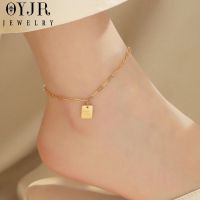 OYJR Gelang Kaki Titanium anklet Persegi Huruf Good Luck Fashion Korea Emas 18K Anti Luntur Anti Karat Aksesoris Wanita Perhiasan gelang kaki