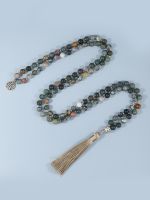 YUOKIAA 8mm Japamala Natural Stones Indian Agate 108 Mala Necklace Gourd Tree of Life Beaded Meditation Yoga Jewelry Bad Japa