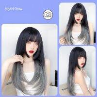 Gradient princess cut fake female nature full head set air Liuhai simulation people hair silk long straight package