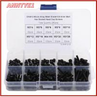 ANNTYE1 280Pcs เหล็กอัลลอยเกรด12.9 ชุดสกรูเมตริก สีดำสีดำ 4/5/6/8/10/12/16/20/25มม. ชุดน็อตและน็อต พร้อมกล่องเก็บของ ชุดน็อตและสลักเกลียว โปรเจกต์ DIY