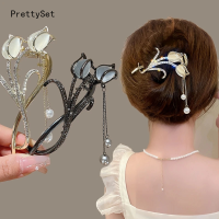 【PrettySet】New Retro Tulip Tassel Twisted Clip Cat Eye Stone One Line Clip Girls Ponytail Hairpin Claw Headwear Accessories