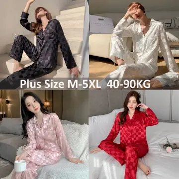 Korean Fashion Women Comfy Silk Satin Pyjamas Set Short Sleeve Sleepwear  Female Checkered Plaid Print Pajamas Suit
