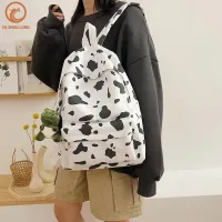 [YA ZHOU LONG Cow Pattern Canvas Backpack Cute Schoolbag Black Spot Contrast Color Student Schoolbag,YA ZHOU LONG Cow Pattern Canvas Backpack Cute Schoolbag Black Spot Contrast Color Student Schoolbag,]