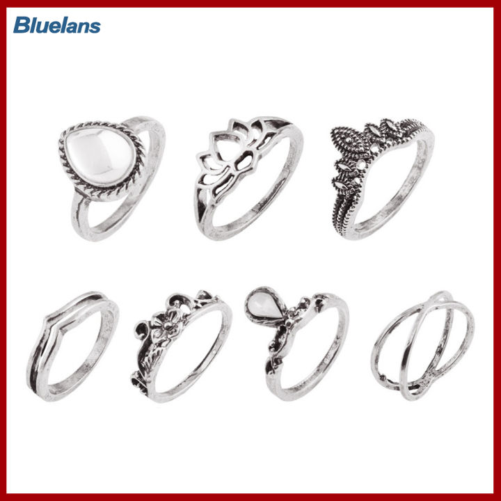 Bluelans®ชุดแหวนสนับแข้ง Midi ทรงหยดน้ำรูปดอกบัวของผู้หญิงวินเทจ7ชิ้น