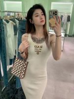 2023 Early Autumn New Letter Logo Jacquard Slim Fit Sleeveless Knitted Strap Dress Wrapped Hip Skirt for Women